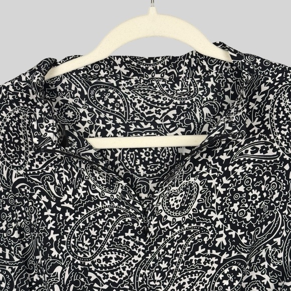 Isabel Marant Top Womens 38 Black White Silk Brinlya Paisley Print Short Sleeve - Picture 2 of 11